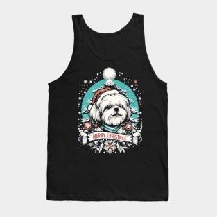 Shih Tzu Merry Christmas Santa Hat and Christmas Tree Tank Top